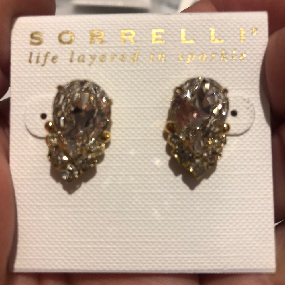 Sorrelli Bright Gold Crystal Pear Cut Earrings,NWT - Picture 6 of 7